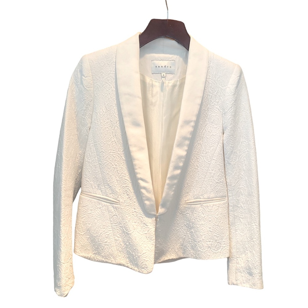 Sandro White Textured Single Breasted Blazer Size 36
